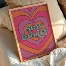 1pc Stay Groovy Love Pattern: Fashionable Colorful Wall Art Canvas, Chic Girl Art, Inspirational Quote Art, Home Decor, Canvas Wall Hanging - Multicolor - View 1