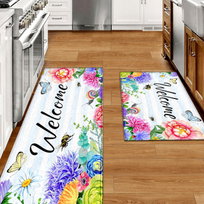 1ชิ้น พรมพิมพ์ลายผีเสื้อ, พรมขนสัตว์เทียม - ดูดซับได้ดี, ทำความสะอาดง่าย, เหมาะสำหรับตกแต่งบ้าน, บ้านไร่, ทางเข้า, ในร่ม, ห้อง, ห้องครัว, ห้องรับประทานอาหาร, สำนักงานขนาดเล็ก/โฮมออฟฟิศ, อ่างล้างจาน, ห้องซักรีด, พรมเช็ดเท้า, เสื่อครัว, เสื่อกันลื่น