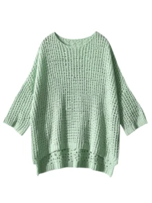 Áo len chui đầu dáng rộng casual màu trơn size lớn, áo dệt kim nữ size lớn thiết kế rỗng thời trang thanh lịch, mặc đi chơi, nghỉ dưỡng mùa hè - Xanh nhạt - Xem 5