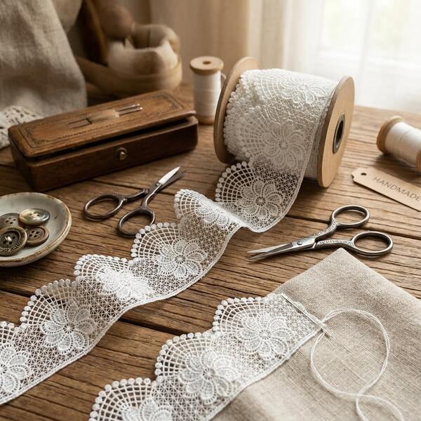 1/5 Yards Flower DIY Handmade Sofa Accessories Decorative Lace Trim With Cut-Out Flowers And Wide Edge Embroidery Fabric Gift Wrapping, Valentine's Day, Ramadan Clothing