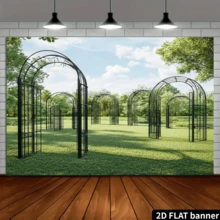 2D Flat 1pc Classic French Garden Arch Wedding Photography Backdrop, Polyester Multipurpose Party Banner, Wall Decor Sign, No Electricity Needed, Suitable For Indoor & Outdoor Events, Home And Studio - Baby Blue - View 4
