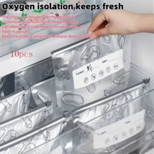 10个可重复使用的铝箔冰箱保鲜袋，适用于冰箱或冷冻室，3种尺寸的自封袋，可用于存放水果、蔬菜、肉类、谷物、坚果、零食等，食品保鲜，厨房用品，图案随机 - 彩色 - 查看 8