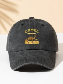 1pc Washed Baseball Cap, Fashion Minimalist Casual Versatile "Camel" Printed Pattern, High-Quality Decorative Gift For Family And Friends, Essential Fashion Item For All Seasons - Multicolor - View 10