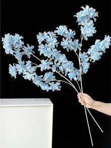 1/2/3支装仿真丝樱花/桃花/梅花枝条，带叶子，适用于墙面、客厅、卧室、婚礼、派对装饰、桌面摆设。家居、书桌、厨房、婚礼、餐桌、中心装饰、办公室、花园、户外、房屋、庭院装饰，适合春、夏、秋、冬四季。 - 藍色 - 查看 2