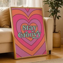 1pc Stay Groovy Love Pattern: Fashionable Colorful Wall Art Canvas, Chic Girl Art, Inspirational Quote Art, Home Decor, Canvas Wall Hanging - Multicolor - View 7