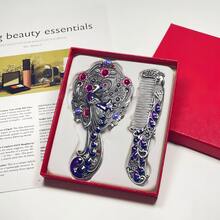 1 Set Chinese Retro Style Makeup Mirror & Comb Set, Portable, Peacock Handle Mirror, Luxurious Vintage Style, Metal Handle Makeup Mirror, Peacock Embossed Design, Handheld, Birthday/Valentine's Day/Mother's Day Gift, European/French Style - Multicolor - View 8