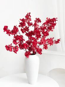 1/2/3支装仿真丝樱花/桃花/梅花枝条，带叶子，适用于墙面、客厅、卧室、婚礼、派对装饰、桌面摆设。家居、书桌、厨房、婚礼、餐桌、中心装饰、办公室、花园、户外、房屋、庭院装饰，适合春、夏、秋、冬四季。 - 紅色 - 查看 4