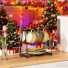 1pc Black Metal Coffee/Tea Cup Holder With Saucer, Coffee Cup Spoon And Tea Tray Storage Box - Multicolor - View 2