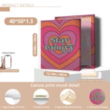 1pc Stay Groovy Love Pattern: Fashionable Colorful Wall Art Canvas, Chic Girl Art, Inspirational Quote Art, Home Decor, Canvas Wall Hanging - Multicolor - View 18