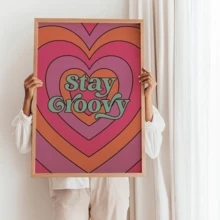 1pc Stay Groovy Love Pattern: Fashionable Colorful Wall Art Canvas, Chic Girl Art, Inspirational Quote Art, Home Decor, Canvas Wall Hanging - Multicolor - View 9