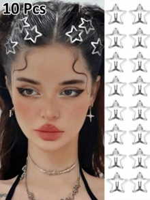 Y2K 复古星形发夹，10/20 个装银色五角星发卡，可爱 90 年代复古金属发夹，仙气十足的日常派对发饰，爪夹，发卡 - 銀色 - 查看 7