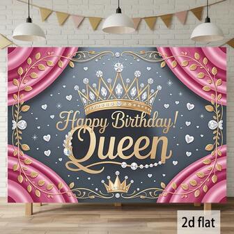Happy Birthday Queen Party Banner - Elegant Pink And Gold Crown Design With Hearts And Stars, Durable Polyester, Suitable For Indoor/Outdoor Celebrations, Weddings And Home Decor, Birthday Party Decorations