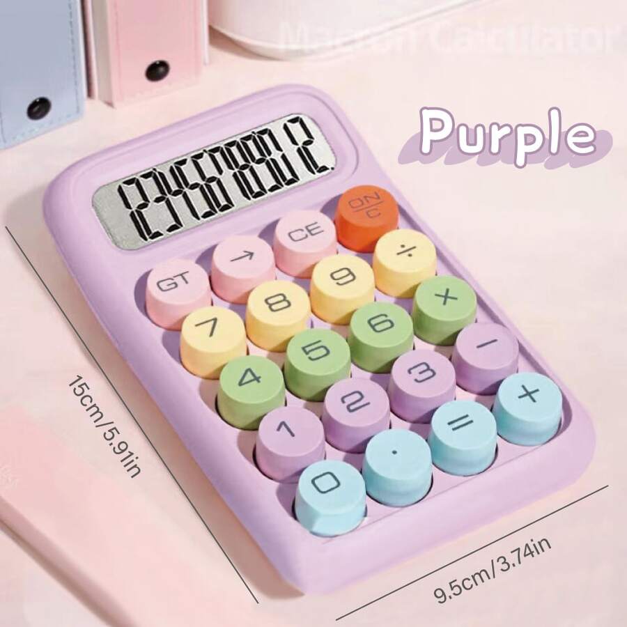超萌彩虹计算器，带机械按键！12位大屏幕，便携易用，适合学校、办公室、家庭使用。完美的圣诞礼物之选——独特又实用 - 薰衣草乳霜 - 查看 1