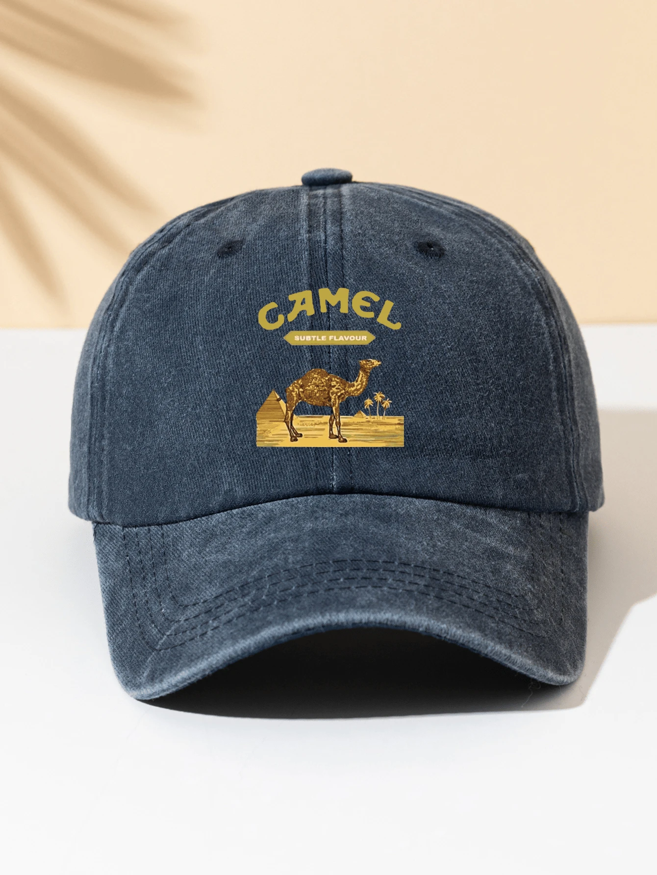 1pc Washed Baseball Cap, Fashion Minimalist Casual Versatile "Camel" Printed Pattern, High-Quality Decorative Gift For Family And Friends, Essential Fashion Item For All Seasons