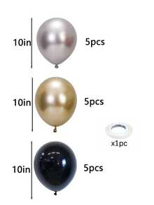 15Pcs Chrome Gold Silver Black Helium Balloon Happy Birthday Party Men Decorations - Multicolor - View 2