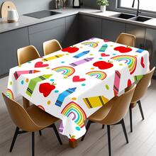 Colorful School Bus & Rainbow Polyester Tablecloth - Thick Woven Rectangular Design, Suitable For Home, Restaurant, Cafe, Outdoor Dining And Parties, Party Tablecloth | Fun Design | Durable Tablecloth - Multicolor - View 4