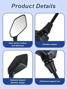 2个8毫米/10毫米高清广角凸面后视镜，适用于摩托车和电动自行车 - 防眩光、视野清晰、侧视镜、平面后视镜、越野摩托车后视镜（含螺丝），适用于踏板车、电动自行车和摩托车，摩托车配件 - 摩托車後視鏡 - 查看 7