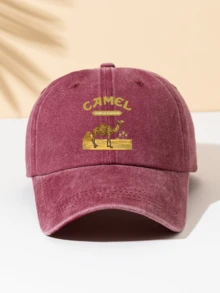 1pc Washed Baseball Cap, Fashion Minimalist Casual Versatile "Camel" Printed Pattern, High-Quality Decorative Gift For Family And Friends, Essential Fashion Item For All Seasons - Multicolor - View 8