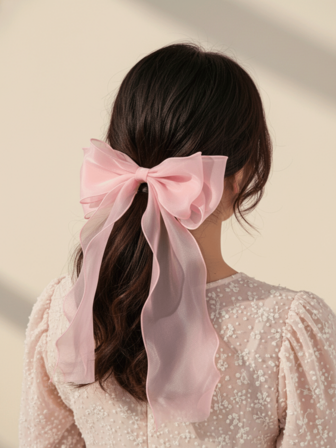 1 st rosa nättyg stor rosett och vågigt band med vårklämma hårnål, elegant och mjuk håraccessoar för vårens alla hjärtans dag håraccessoarer för kvinnor, rosa rosett skolsaker, universitet, rosetter, söt, nyårsoutfit för kvinnor, klospännen, hårspännen, hårspännen