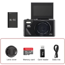 7500万像素数码相机，3英寸翻转屏，WiFi，18倍数码变焦，5K复古Vlog视频录制，配备64GB存储卡，1150mAh可拆卸电池，圣诞节、万圣节、感恩节、生日礼物 - 彩色 - 查看 3