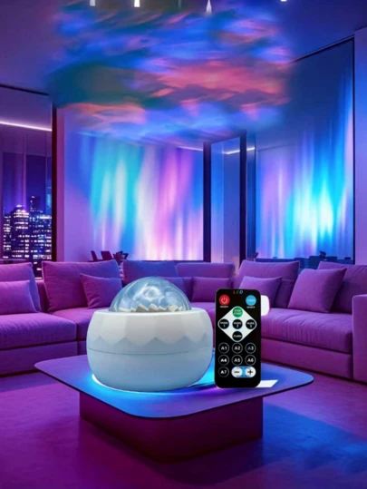 1 pieza Proyector de luz nocturna con luces LED de Aurora Boreal con control remoto - Lámpara de aurora regulable, adecuada para dormitorio, sala de cine en casa y decoración de fiestas | Regalo perfecto de Navidad o cumpleaños, crea una atmósfera soñadora, luz nocturna para dormitorio, carcasa de plástico resistente