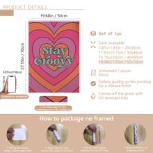 1pc Stay Groovy Love Pattern: Fashionable Colorful Wall Art Canvas, Chic Girl Art, Inspirational Quote Art, Home Decor, Canvas Wall Hanging - Multicolor - View 19