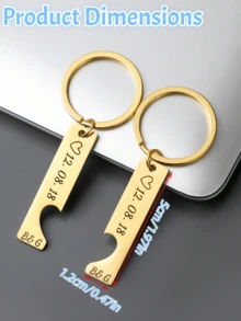 Valentine's Day Custom Split Heart Keychains - Personalized Date & Initials Couple Key Rings For Couples/New Parents, Anniversary/Wedding Romantic Gift. - Multicolor - View 3