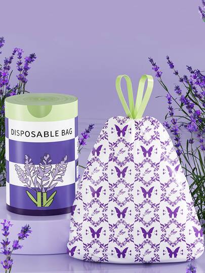 100pcs Lavender Scented Drawstring Trash Bags, Heavy Duty Large Size, Multi-Purpose High Density Polyethylene Disposable Odor Eliminating Garbage Bags For Kitchen, Bathroom, Bedroom, Living Room And Toilet