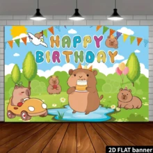 2D平面单件装水鼠卡通生日派对背景幕布，生日快乐横幅，水鼠主题派对装饰，通用节日生日派对用品，生日庆祝活动，无需用电 - 淺藍色 - 查看 4
