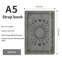 1 Hardcover Notebook, Faux Leather Cover With Embossed Sun & Moon Pattern, A5 Size, 200 Pages Lined Paper, Includes Pen Holder, Elastic Closure, Ribbon Bookmark, 180° Lay-Flat Design, For Office, Study, Note-Taking - Multicolor - View 15
