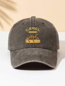 1pc Washed Baseball Cap, Fashion Minimalist Casual Versatile "Camel" Printed Pattern, High-Quality Decorative Gift For Family And Friends, Essential Fashion Item For All Seasons - Multicolor - View 7