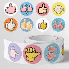 500pcs/Roll Thumb Up Encouragement Stickers, Ideal Small Gift. DIY Decorative Stickers. Happy New Year. 8-10 Assorted Patterns, Suitable For Decorating Small Gifts, Packaging Bags, Cups, Stationery, And More. - Multicolor-b - View 9