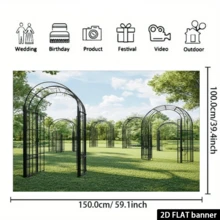 2D Flat 1pc Classic French Garden Arch Wedding Photography Backdrop, Polyester Multipurpose Party Banner, Wall Decor Sign, No Electricity Needed, Suitable For Indoor & Outdoor Events, Home And Studio - Baby Blue - View 6