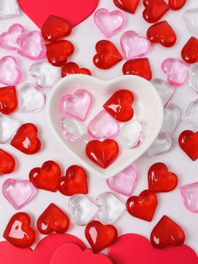 500 piezas/Set Gemas acrílicas con forma de corazón rojo, decoración de corazones para el Día de San Valentín, adecuado para decoración de bodas, accesorios de fotografía, relleno de jarrones, decoración de mesa, fiesta de bodas, manualidades DIY, regalos decorativos para el Día de San Valentín