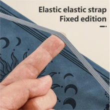 1 Hardcover Notebook, Faux Leather Cover With Embossed Sun & Moon Pattern, A5 Size, 200 Pages Lined Paper, Includes Pen Holder, Elastic Closure, Ribbon Bookmark, 180° Lay-Flat Design, For Office, Study, Note-Taking - Multicolor - View 3