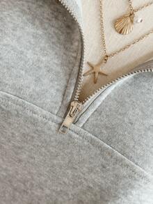 Spring New Arrival Couples Matching Half-Zip Pullover, Oversized Loose Fit Sweatshirt, Casual Everyday & Date Outfit Women Plain Color Zip Up Long Sleeve Sweatshirt,2026 Must-Have Couples Matching Half-Zip Pullover, Soft Oversized Sweatshirt, Versatile For Casual Dates & Weekend Wear Simple Fashion - 灰色 - 查看 4