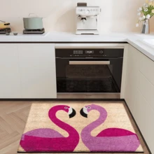 1 szt. dywanik z nadrukiem w kształcie flaminga, mata z imitacji wełny – bardzo chłonna, łatwa do czyszczenia, odpowiednia do wystroju wnętrz, do domu, na farmę, do przedpokoju, do wnętrz, do kuchni, jadalni, małego biura/biura domowego, do zlewu, pralni, wycieraczki, maty kuchennej, maty antypoślizgowej - Wielokolorowe - Zobacz 3