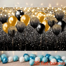 2D Flat Banner 1pc Photography Backdrop, Black And Golden Glitter Backdrop For Birthday Wedding Prom Graduation Photography Background Party Glitter Golden Black Balloon Party Decorations Photoshoot Photobooth - 1 - View 5