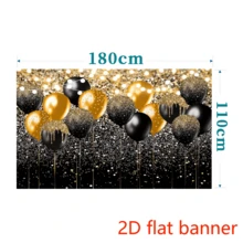 2D Flat Banner 1pc Photography Backdrop, Black And Golden Glitter Backdrop For Birthday Wedding Prom Graduation Photography Background Party Glitter Golden Black Balloon Party Decorations Photoshoot Photobooth - 1 - View 3
