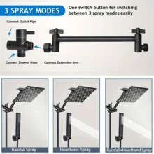 豪华淋浴系统 - 配备超大高压雨淋式花洒、可调节花洒臂、双模式手持花洒、超长软管、浴室挂钩，安装简便。是家庭浴室和酒店淋浴的理想之选。这款浴室配件将彻底改变您的淋浴体验——也是一份实用又贴心的乔迁礼物！