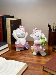 1 Stück süßer rosa Teddybär Harz Dekorationsfigur, Heimdekoration für Schlafzimmer, Wohnzimmer, Büro, Schreibtisch, Valentinstag Geschenk - Verschiedenfarbig - Übersicht 2