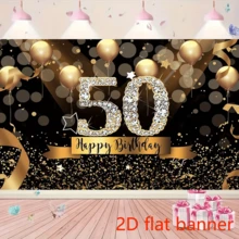 2D Flat Banner 50th Birthday Party Backdrop Banner - Polyester Black & Golden Glitter Balloon Design For 50 Years Old Celebration - Multipurpose Photography Background For Indoor & Outdoor Decor - 1 - View 4