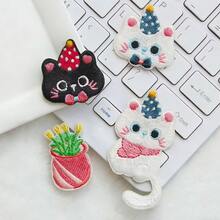 5片装刺绣徽章贴片，背胶贴片，适用于服装、帽子、夹克、DIY装饰，卡通蝴蝶结猫咪刺绣贴片套装，也适用于手机壳、包包和服装。