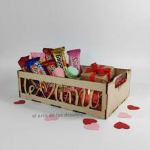 BANDEJA PARA DESAYUNOS SORPRESA, REGALOS DISEÑO CALADO DE TE AMO, REGALO PARA SAN VALENTÍN, DECORACIÓN DE HOGAR, REGALO, MANUALIDADES, DE MDF 3 MM ARMABLE - Multicolor - Ver 4