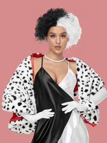 Xale com estampa de leopardo e padrão dálmata (1 peça) / Xale de 155 x 42 cm com peruca de bruxa preta e branca para festas de carnaval, acessório para fantasia de bruxa preta e branca, xale com estampa de leopardo, lenço, capa, peruca de bruxa preta e branca, acessórios para fantasia de baile de inverno, carnaval e Ano Novo. - Multicolorido - Ver 1