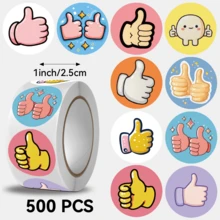 500pcs/Roll Thumb Up Encouragement Stickers, Ideal Small Gift. DIY Decorative Stickers. Happy New Year. 8-10 Assorted Patterns, Suitable For Decorating Small Gifts, Packaging Bags, Cups, Stationery, And More. - Multicolor-b - View 1