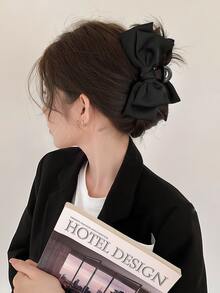 1个黑色丝绒蝴蝶结发夹，可爱发夹，甜美女孩发饰，优雅爪夹，休闲发爪 - 黑色 - 查看 3