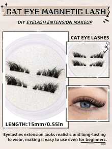 1 Pair Magnetic False Eyelashes, Half-Lash Style, No Glue Needed, Short Magnetic Eyelashes, Natural Cat Eye Makeup Effect, Reusable, Suitable For Eyelash Extensions, Ideal For Slouchy People, Beauty Bloggers, And Gift Giving. - Half Eyelashes - View 3