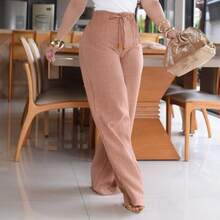 Women's Linen Palazzo Pants With Button And Front Zipper - Elegance And Comfort - Linen - Button And Zipper - Pants - Evening, Holiday, Daily, Formal And Night Office - ALL - Màu Khaki - Xem 1
