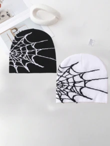 2pcs/Set Or 1pc Men's Unique Spider Web Jacquard Knit Beanie Hat, Suitable For Autumn/Winter Casual Wear - Multicolor - View 11